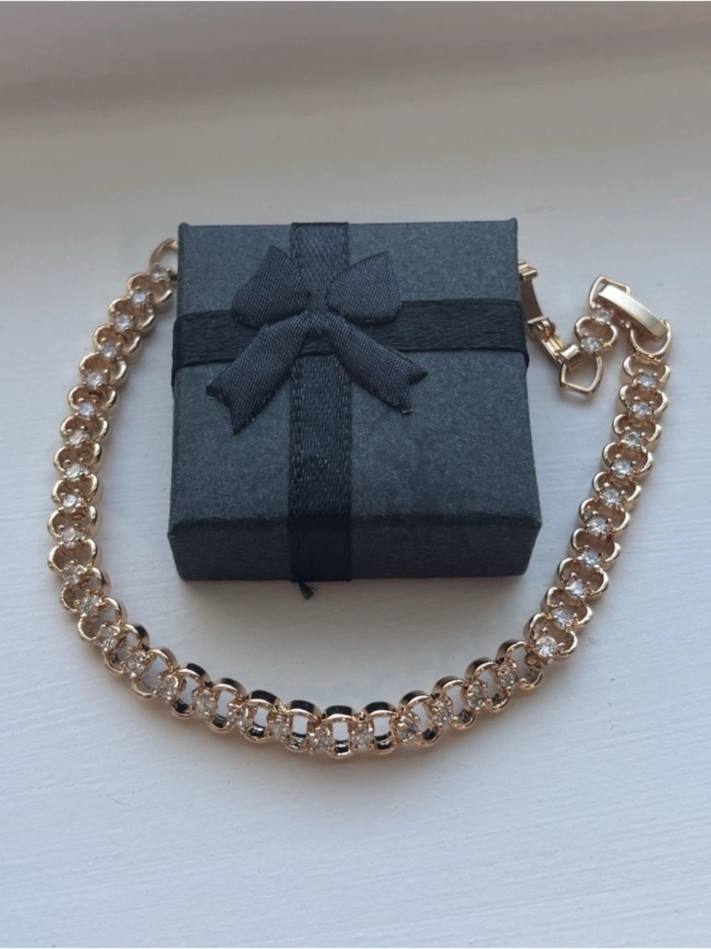Rose Gold Plated Link Bracelet Dainty CZ Tennis Style Bracelet Elegant - Picture 9 of 13